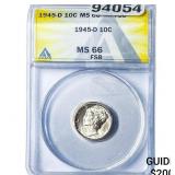 1945-D Mercury Silver Dime ANACS MA66 FSB