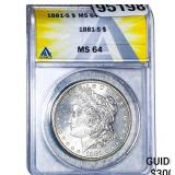 1881-S Morgan Silver Dollar ANACS MS64