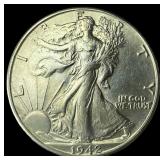 1942-D Silver Walking Liberty Half Dollar GEM BU