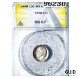 1958 Roosevelt Dime ANACS MS67