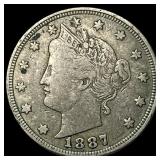 1887 Liberty Head Nickel ABOUT UNCIRCULATED ABOUT