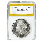 1884-O Morgan Silver Dollar PGA MS64 PL