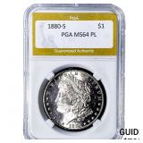 1880-S Morgan Silver Dollar PGA MS64 PL