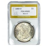 1880-O Morgan Silver Dollar PGA MS65 Micro O