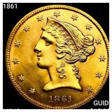 1861 $5 Gold Half Eagle CHOICE BU