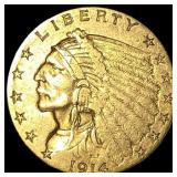 1914 Indian Head Gold $2.5 Quarter Eagle  NEARLY