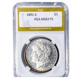1891-S Morgan Silver Dollar PGA MS63 PL