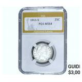 1911-S Barber Quarter PGA MS64