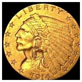 1914-D Gold Indian Head Quarter Eagle $2.50 UNCI