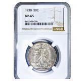 1938 Walking Liberty Half Dollar NGC MS65