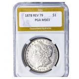 1878 REV 79 Morgan Silver Dollar PGA MS63