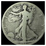 1921-S Silver Walking Liberty Half Dollar NICELY C