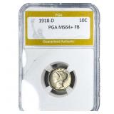 1918-D Mercury Silver Dime PGA MS64+ FB