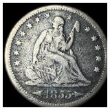 1855-S Silver Seated Liberty Quarter LIGHTLY CIR