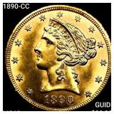 1890-CC $5 Gold Half Eagle CHOICE BU+
