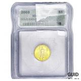 2003 $5 Gold Eagle 1/10oz ICG MS70