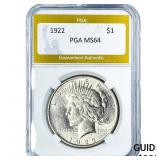 1922 Silver Peace Dollar PGA MS64