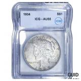 1934 Silver Peace Dollar ICG AU55