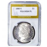 1880-S Morgan Silver Dollar PGA MS64 PL