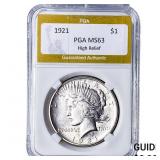1921 Silver Peace Dollar PGA MS63 High Relief