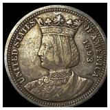 1893 Silver Isabella Quarter NEARLY UNCIRCULATED