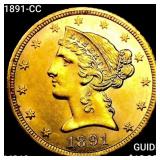 1891-CC $5 Gold Half Eagle UNCIRCULATED