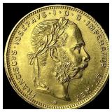 1892 Austria Gold 8 Florin/20 Francs GEM BU