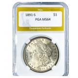 1891-S Morgan Silver Dollar PGA MS64