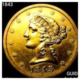 1843 $5 Gold Half Eagle UNCIRCULATED
