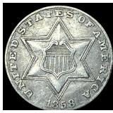 1858 Silver Three-Cent Piece NEARLY  UNCIRCULATED