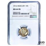 1916 Mercury Silver Dime NGC MS64 FB