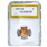 1909 VDB Wheat Cent PGA MS66 RD