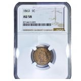 1863 Indian Head Cent NGC AU58