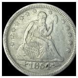 1854 Arrows Seated Liberty Quarter NEARLY UNCIRCUL