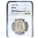 1938 Walking Liberty Half Dollar NGC MS64