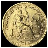 1964 Peru Gold 5 Soles GEM BU