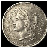 1867 Nickel Three-Cent Piece NEARLY UNCIRCULATED