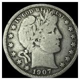 1907 Silver Half Dollar Barber LIGHTLY CIRCULATED