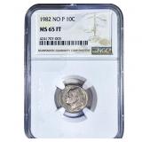 1982 No P Roosevelt Dime NGC MS65 FT