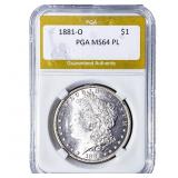1881-O Morgan Silver Dollar PGA MS64 PL