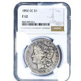1892-CC Morgan Silver Dollar NGC F12