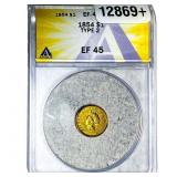 1854 Rare Gold Dollar ANACS EF45