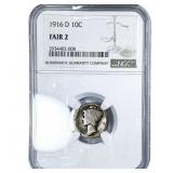 1916-D Mercury Silver Dime NGC F2