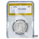 1942 Walking Liberty Half Dollar PGA MS66