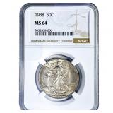 1938 Walking Liberty Half Dollar NGC MS64