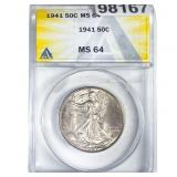 1941 Walking Liberty Half Dollar ANACS MS64