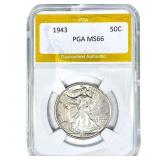 1943 Walking Liberty Half Dollar PGA MS66