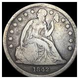 1842 Silver Seated Liberty Dollar LIGHTLY CIRCUL