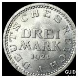 1924A Germany Weimar Republic Silver 3 Mark