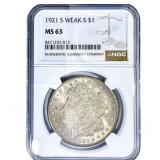 1921-S Morgan Silver Dollar NGC MS63